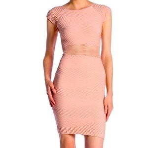 Sexy Blush/Nude Pink Bebe textured body con dress size XL Mesh Waist